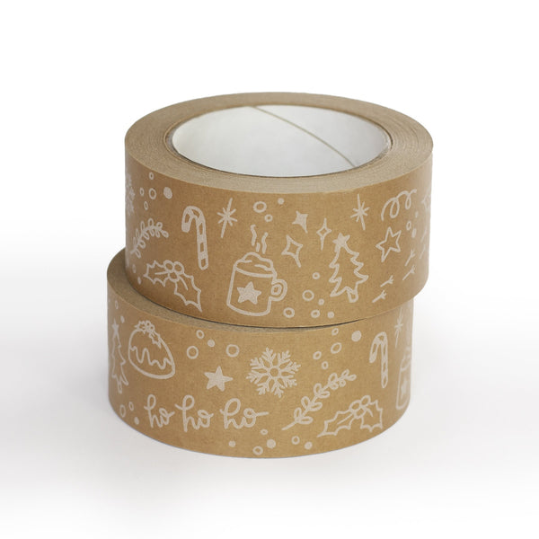 Christmas Packing Tape, Recycled Paper Christmas print, 50 metres length, 48mm width