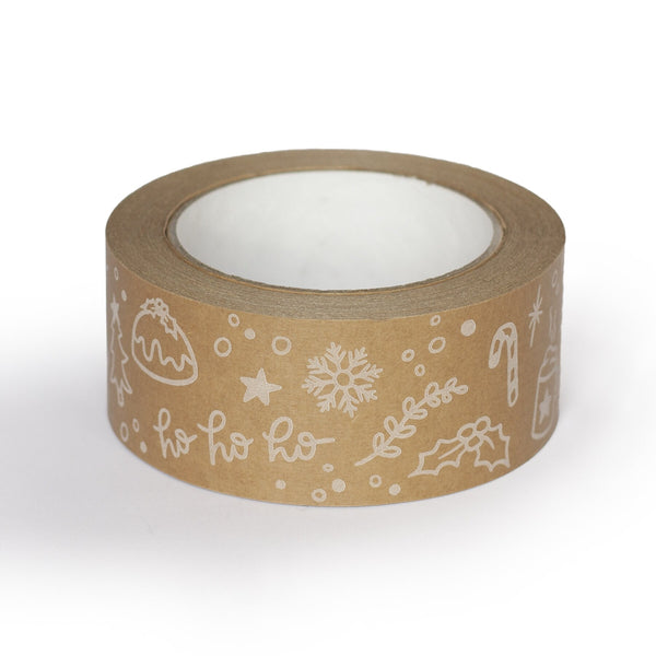 Christmas Packing Tape, Recycled Paper Christmas print, 50 metres length, 48mm width
