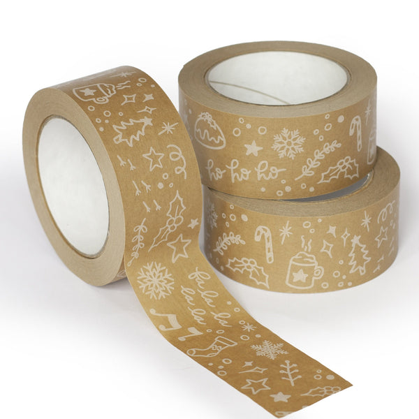 Christmas Packing Tape, Recycled Paper Christmas print, 50 metres length, 48mm width