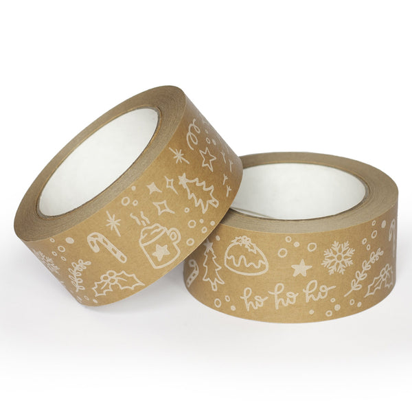 Christmas Packing Tape, Recycled Paper Christmas print, 50 metres length, 48mm width