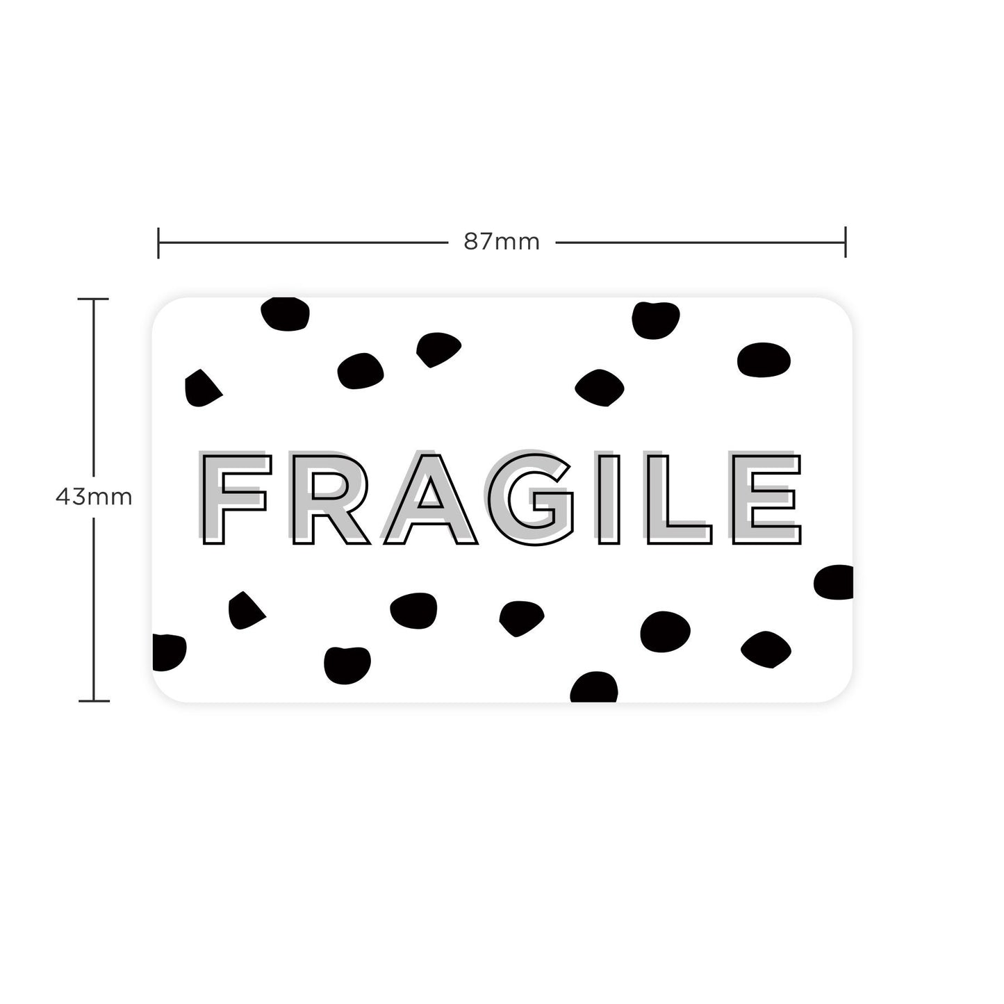 Fragile packing Stickers Black Polka Dot Rectangular 87mm x 49mm