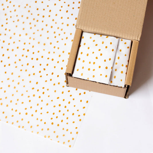 Tissue Paper gold polka dot, 500mm x 380mm Recyclable, Compostable, Biodegradable