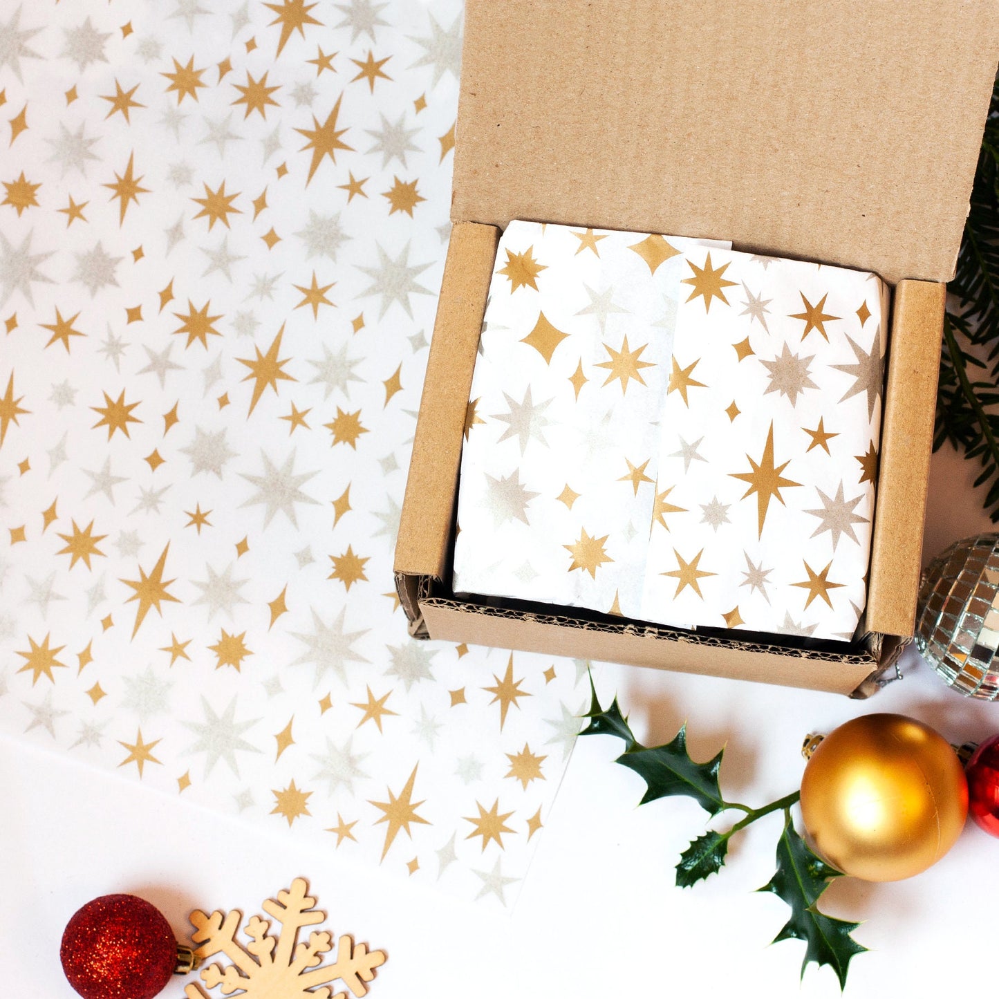 Christmas Tissue Paper Christmas Stars Recyclable Wrapping Paper, 500mm x 380mm Recyclable, Compostable, Biodegradable