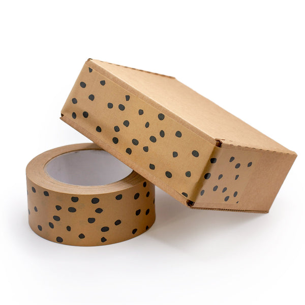 Printed paper packing tape Kraft polka dot  print, Eco packaging 50 metres in length, 48mm width