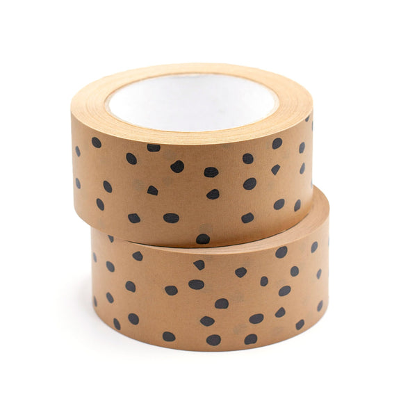 Printed paper packing tape Kraft polka dot  print, Eco packaging 50 metres in length, 48mm width