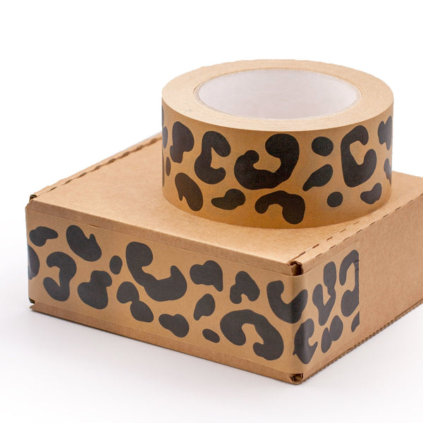 Printed packing tapes, Kraft paper leopard print, 50 metres length, 48mm width