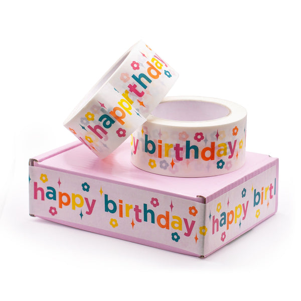 Parcel tapes, Happy birthday print, 50 metres length, 48mm width