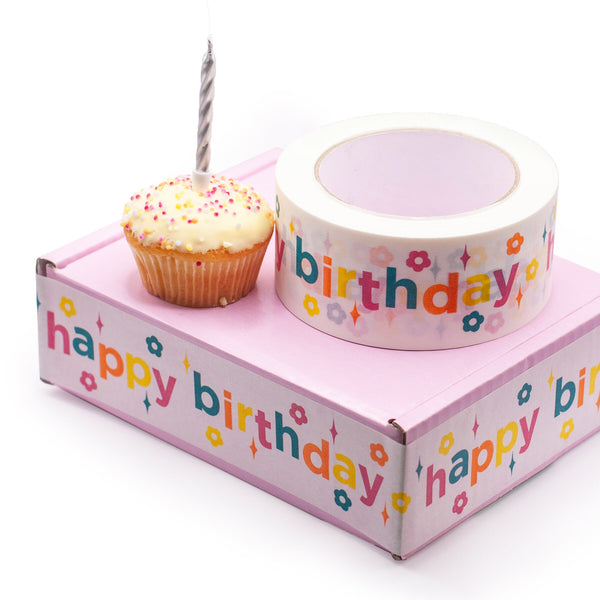 Parcel tapes, Happy birthday print, 50 metres length, 48mm width