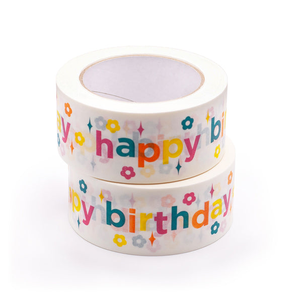 Parcel tapes, Happy birthday print, 50 metres length, 48mm width