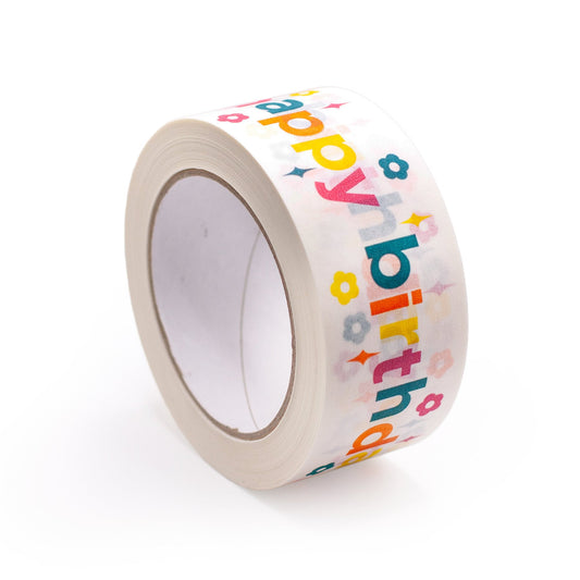 Parcel tapes, Happy birthday print, 50 metres length, 48mm width