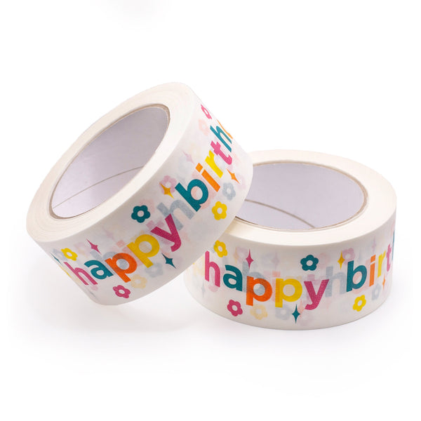 Parcel tapes, Happy birthday print, 50 metres length, 48mm width
