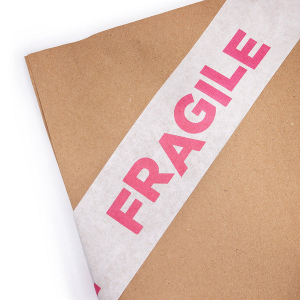 Paper packing tape Fragile print, 50m x 48mm. Recycled paper packing tape