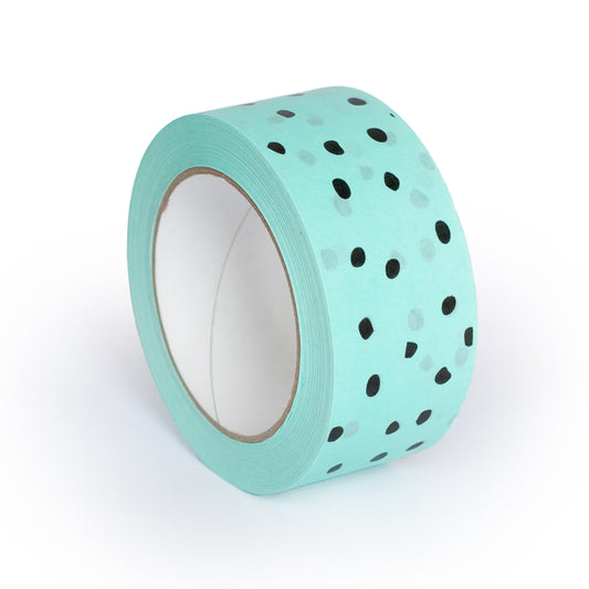 Paper Packing Tape, Recycled Eco Tape, Polkadot on Mint, 50 metres length, 48mm width
