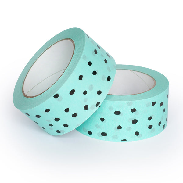 Paper Packing Tape, Recycled Eco Tape, Polkadot on Mint, 50 metres length, 48mm width