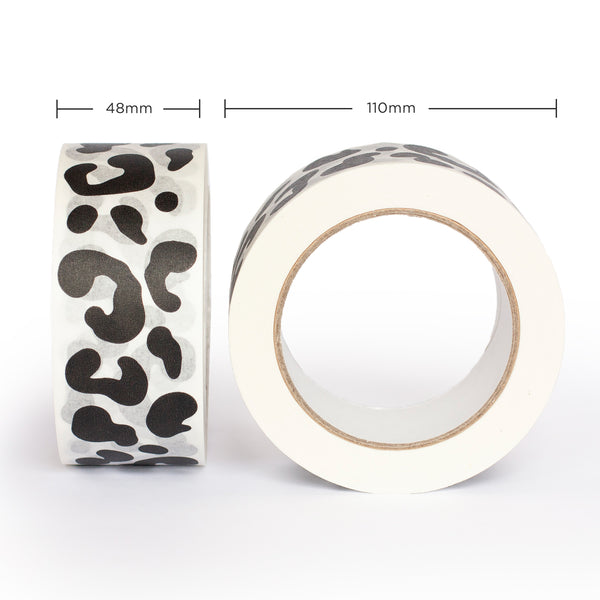 Decorative paper tapes, Black Leopard print, 50 metres length, 48mm width