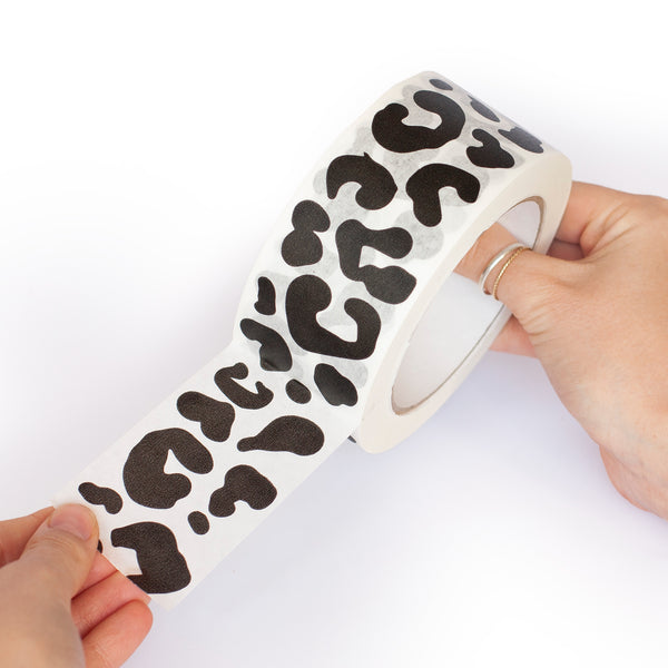 Decorative paper tapes, Black Leopard print, 50 metres length, 48mm width